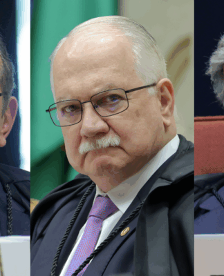 Montagem traz as fotos dos ministros Gilmar Mendes, Edson Fachin e Luiz Fux