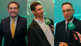 O narrador Eder Luiz, o colunista e campeão olímpico Gustavo Borges e o comentarista Maurício Noriega