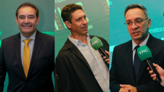 O narrador Eder Luiz, o colunista e campeão olímpico Gustavo Borges e o comentarista Maurício Noriega