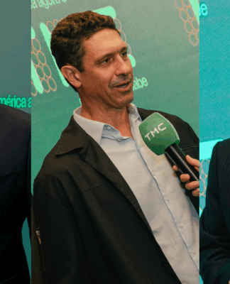 O narrador Eder Luiz, o colunista e campeão olímpico Gustavo Borges e o comentarista Maurício Noriega