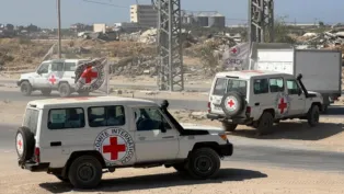 Carros da cruz vermelha em Gaza