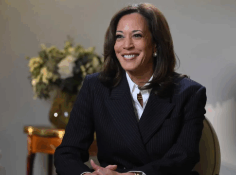 A ex-vice-presidente dos EUA, Kamala Harris, durante entrevista à BBC