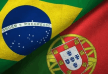 Montagem com as bandeiras de Brasil e Portugal