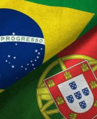 Montagem com as bandeiras de Brasil e Portugal