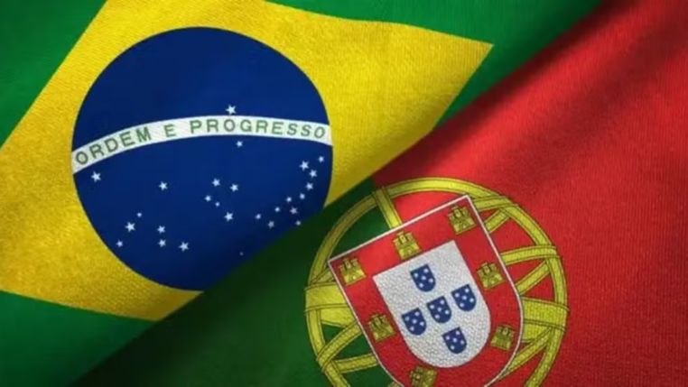 Montagem com as bandeiras de Brasil e Portugal