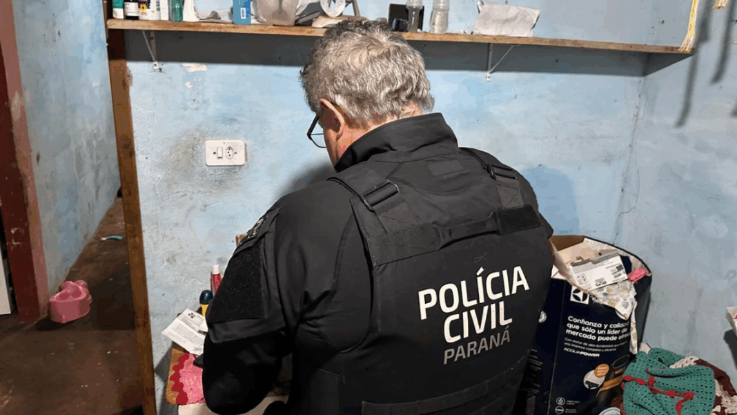 Polícia Civil do Paraná, de costas, checando intens operação contra o crime organizado