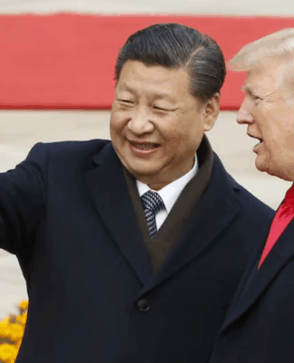 Líder americano Donald Trump à direita e o líder Chinês Xi Jinping à Esquerda