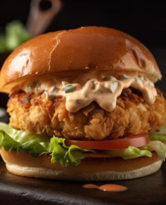 Sanduíche de frango com salada e molho