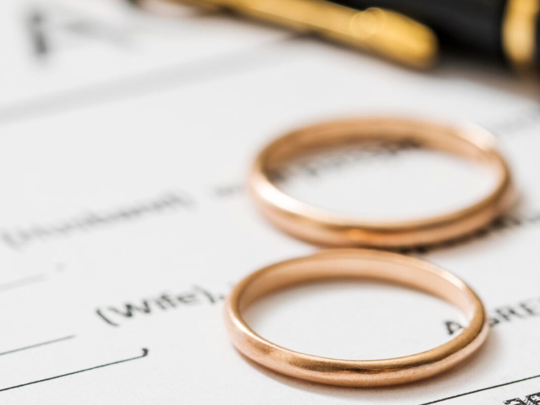 Alianças em cima de contrato de divórcio