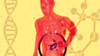 Imagem colorida de ilustração de pessoa com dor no fígado