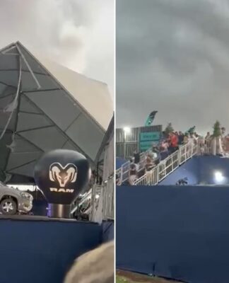 Vendaval derruba cobertura de arquibancada de circuito mundial de beach tennis, em SP