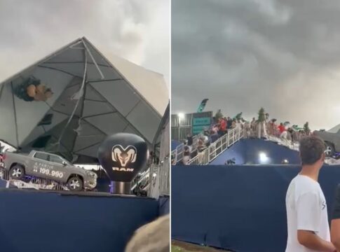 Vendaval derruba cobertura de arquibancada de circuito mundial de beach tennis, em SP