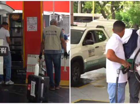 Colagem com duas imagens do posto de gasolina que vende etanol adulterado
