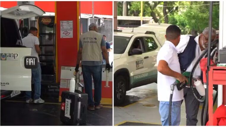 Colagem com duas imagens do posto de gasolina que vende etanol adulterado