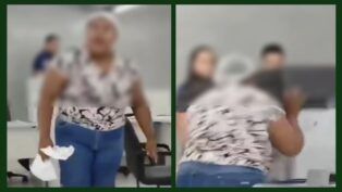 Imagem desfocada de mulher que quebrou equipamentos em agência da concessionária elétrica do Piauí. (Foto: reprodução/redes sociais)