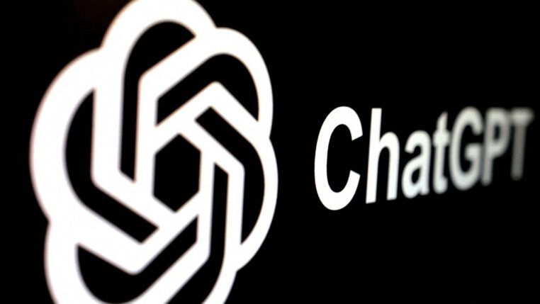 Logomarca do ChatGPT, em branco, sob um fundo preto