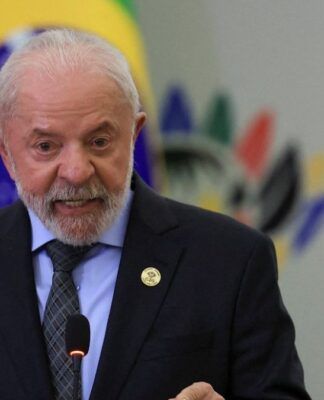 Presidente Lula durante coletiva de imprensa em Joanesburgo, África do Sul