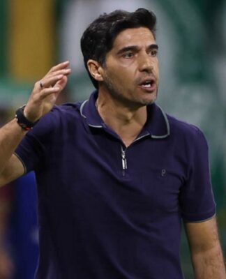 Abel Ferreira gesticulando na beira do campo