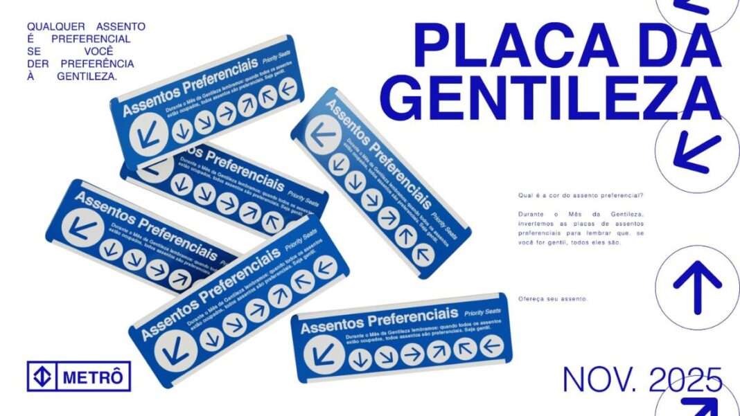 Placas do metrô com alteração nas mensagens sobre assentos preferenciais