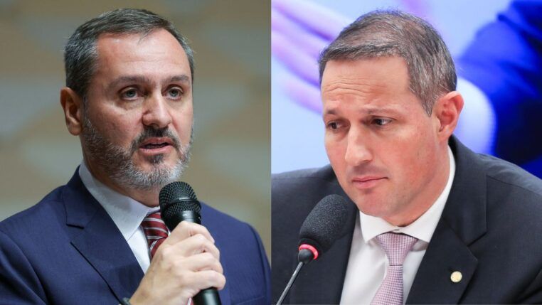 O diretor-geral da Polícia Federal, Andrei Rodrigues, e o deputado e secretário de Segurança Pública de São Paulo, Guilherme Derrite