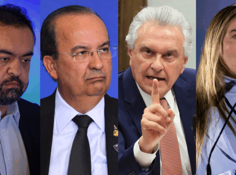 Mostagem mostra os governadores Cláudio Castro, Jorginho Mello, Ronaldo Caiado e Celina Leão