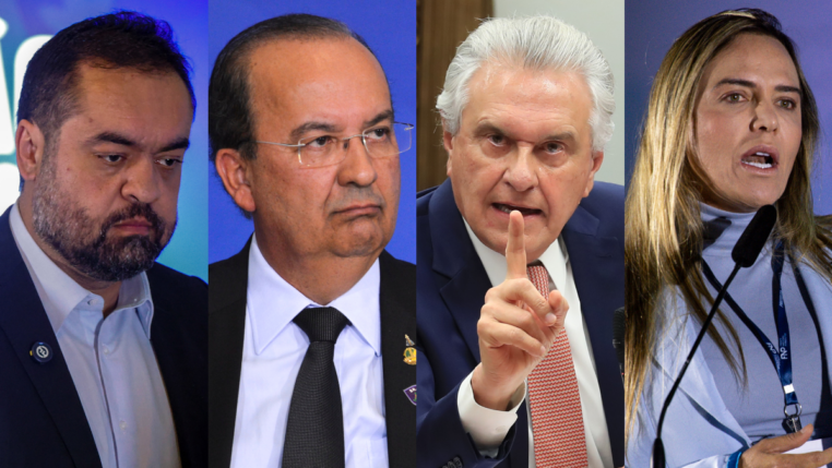 Mostagem mostra os governadores Cláudio Castro, Jorginho Mello, Ronaldo Caiado e Celina Leão