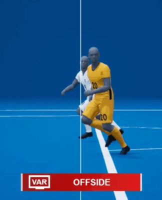 Impedimento semiautomático sendo executado, com o atacante a frente do defensor