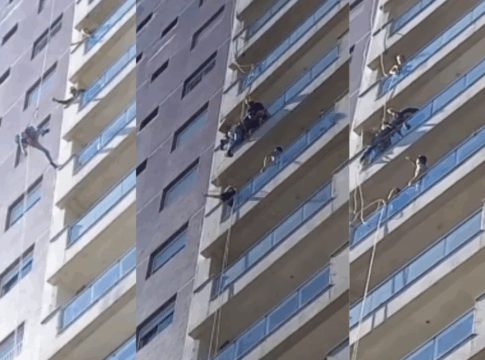 Trabalhador que fazia manutenção na fachada de um edifício desmaia e fica pendurado pela corda