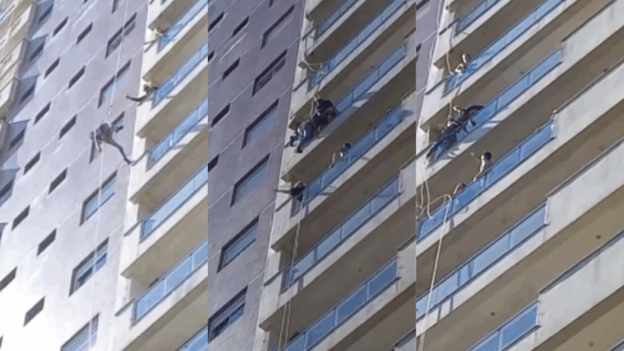 Trabalhador que fazia manutenção na fachada de um edifício desmaia e fica pendurado pela corda