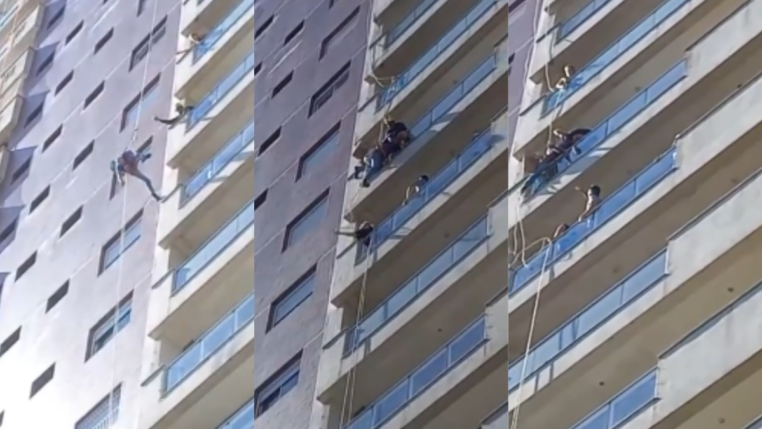 Trabalhador que fazia manutenção na fachada de um edifício desmaia e fica pendurado pela corda