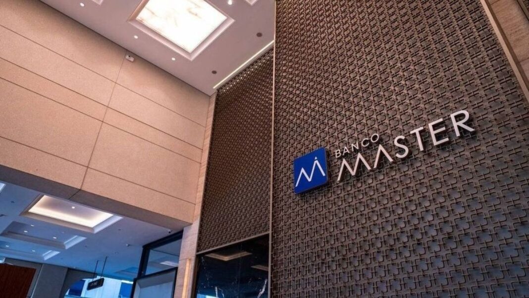 Fachada de um prédio com logo do Banco Master