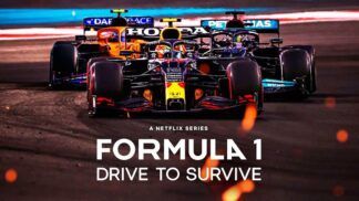 Capa da série Drive to Survive, com carros de F-1 ao fundo
