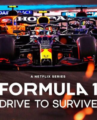 Capa da série Drive to Survive, com carros de F-1 ao fundo