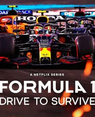 Capa da série Drive to Survive, com carros de F-1 ao fundo