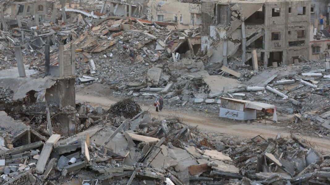 Foto de uma parte da Cidade de Gaza (Palestina) destruída