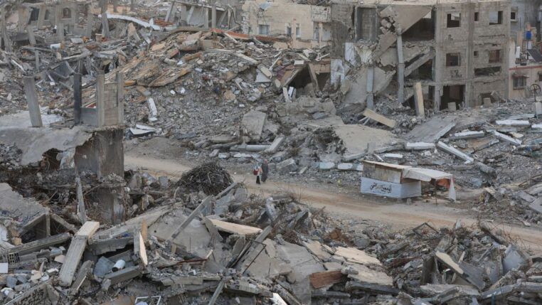 Foto de uma parte da Cidade de Gaza (Palestina) destruída