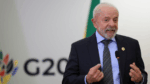 O presidente do Brasil, Luiz Inácio Lula da Silva, discursa durante uma coletiva de imprensa no segundo dia da Cúpula de Líderes do G20 em Joanesburgo, África do Sul