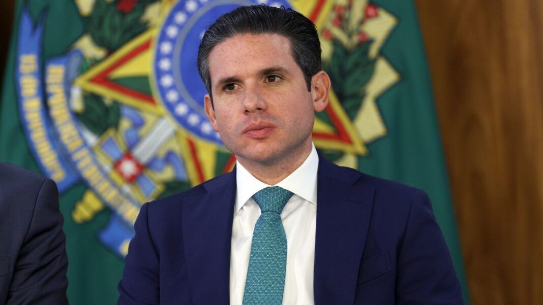 O presidente da Câmara dos Deputados, Hugo Motta, durante assinatura da medida provisória (MP) Brasil Soberano, no Palácio do Planalto