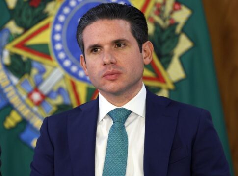 O presidente da Câmara dos Deputados, Hugo Motta, durante assinatura da medida provisória (MP) Brasil Soberano, no Palácio do Planalto