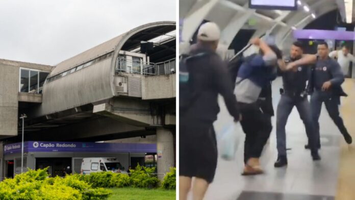 imagens mostra confusão em estação de metrô