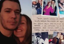 Imagem com fotos do Chorão e sua viúva, Graziela