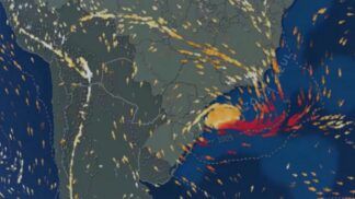 mapa com formação de ciclone extratropical no mar