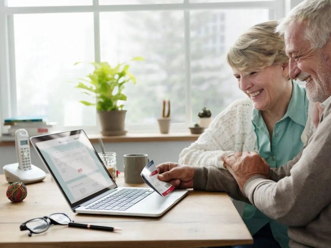 Em imagem ilustrativa, idosos fazem pesquisa na internet