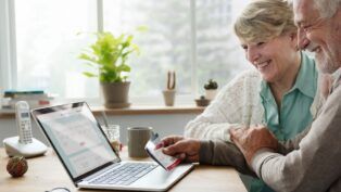 Em imagem ilustrativa, idosos fazem pesquisa na internet