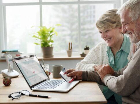 Em imagem ilustrativa, idosos fazem pesquisa na internet