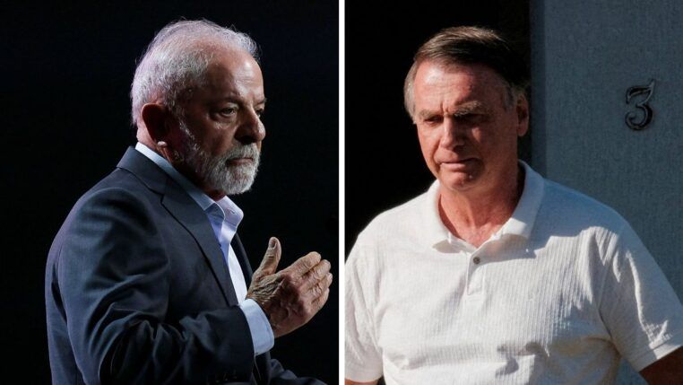 Imagens de Luis Inácio Lula da Silva e Jair Bolsonaro, em tela dividida