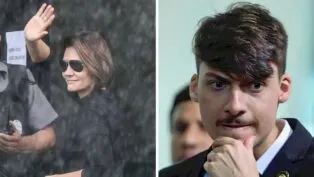 montagem com fotos de Michelle Bolsonaro e Jair Renan