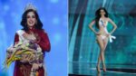 Imagem mostra uma montagem com duas misses. À esquerda, aparece a Miss México, Fátima Bosch, eleita Miss Universo. À direita, a miss brasileira 2025, Gabriela Lacerda.
