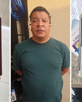 Imagem mostra a montagem de três painéis com um passaporte colombiano, um homem preso com blur no rosto e um livro sobre Pablo Escobar.