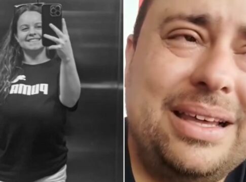 A imagem cria um impacto visual forte ao contrastar a alegria e a vida da jovem Beatriz Munhoz, no lado esquerdo (em preto e branco, sugerindo uma lembrança ou ausência), com o sofrimento e a dor manifesta do homem no lado direito, o pai dela, Lucas Munhoz (em cores, sugerindo o presente). O contexto diz respeito ao latrocínio contra Bruna, em Sapopemba, na Zona Leste de São Paulo.